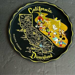 Vintage California Walt Disney Disneyland Map Metal Tin Souvenir Plate Tray 11".